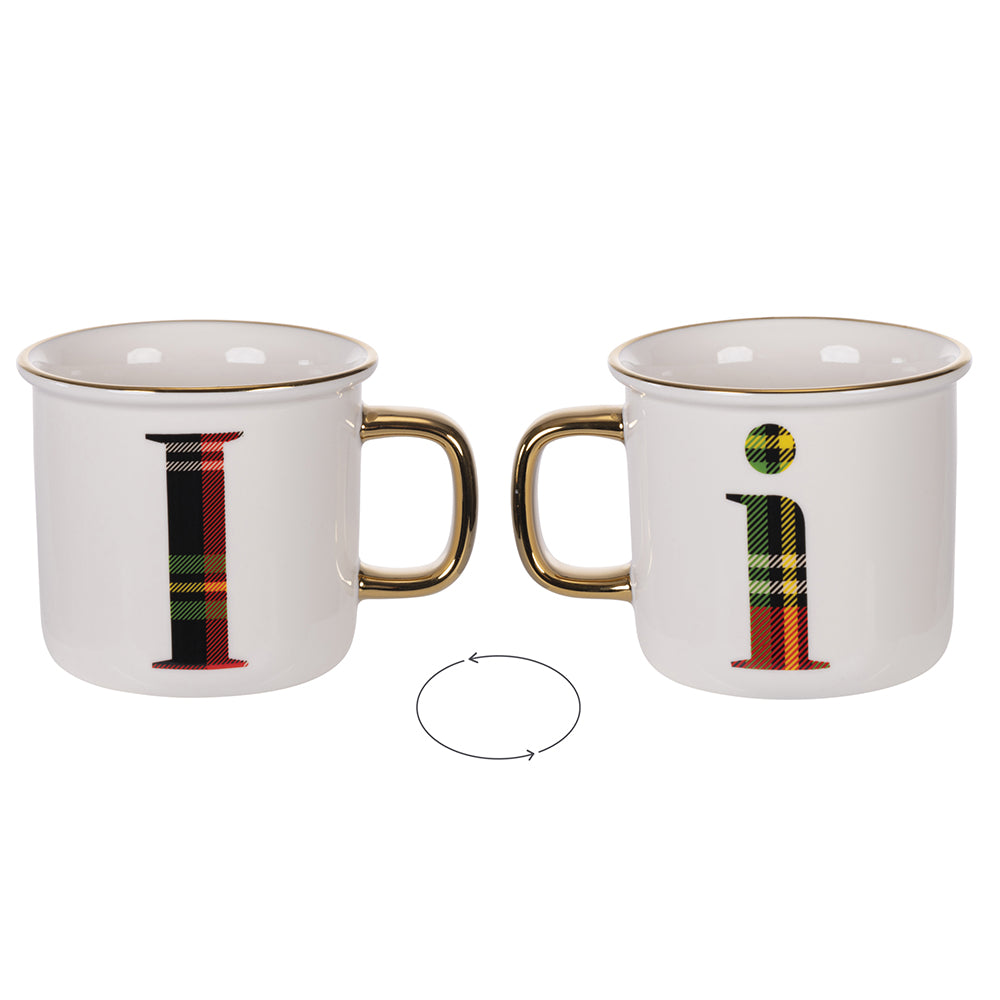 tazza monogram i 300 ml in new bone china con decoro tartan bianco rosso verde regalo natale festivo lavabile a mano