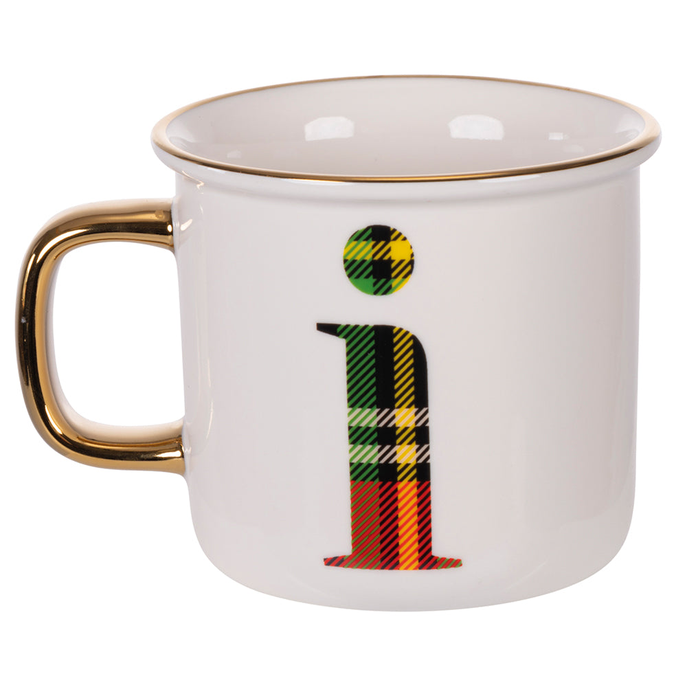 tazza monogram i 300 ml in new bone china con decoro tartan bianco rosso verde regalo natale festivo lavabile a mano