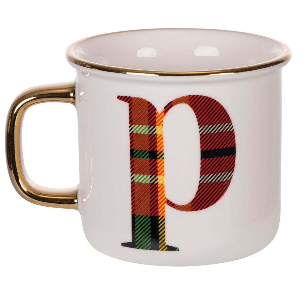 tazza monogramma p 300 ml motivo tartan natalizio new bone china bicchiere con manico personalizzato alfabeto