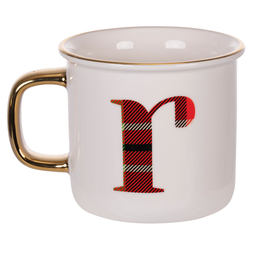 tazza monogram r 300 ml in new bone china con motivo tartan e manico ideale per personalizzare nomi e messaggi natalizi