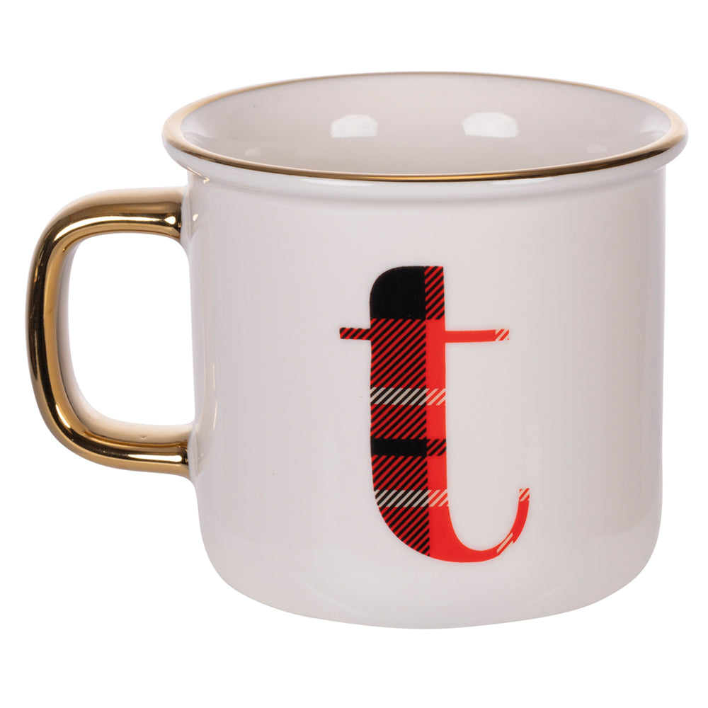 Tazza monogram lettera T in ceramica new bone China stile tartan 300 ml per idee regalo natalizie personalizzate