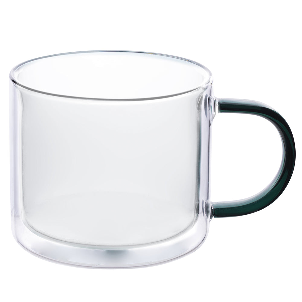 mug 260 ml in vetro borosilicato doppia parete termica manico acquamarina mantiene temperatura bevande calde e fredde