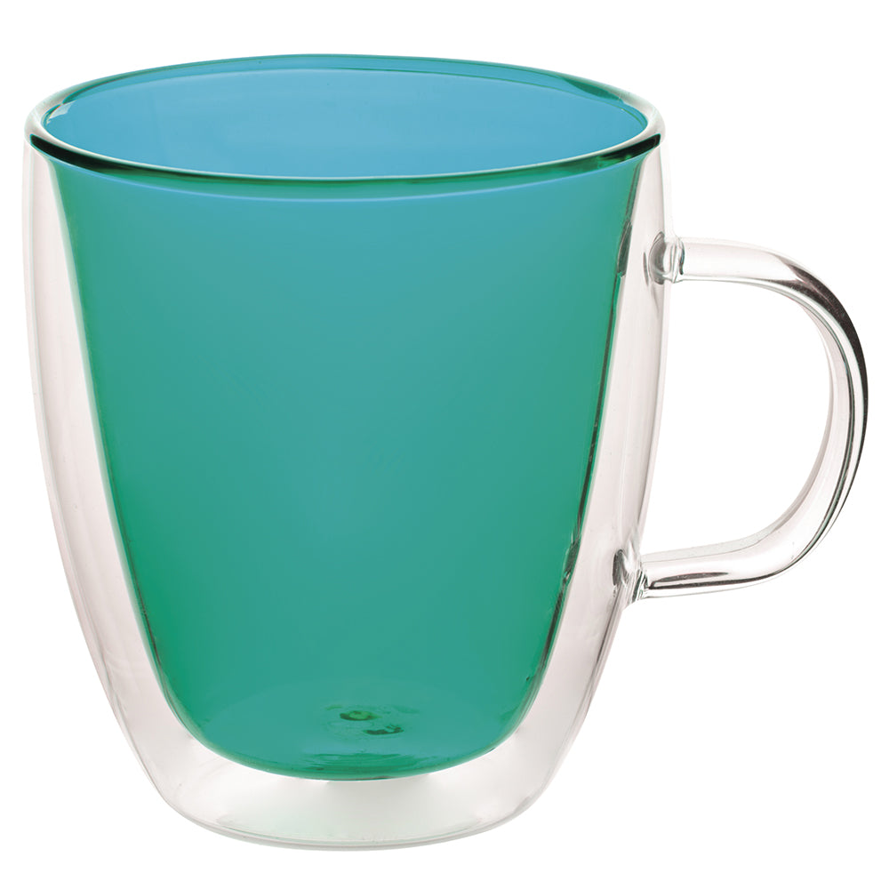 Mug tazza in vetro borosilicato 540 ml con manico doppia parete termica design veneziano mantiene temperatura colori mare