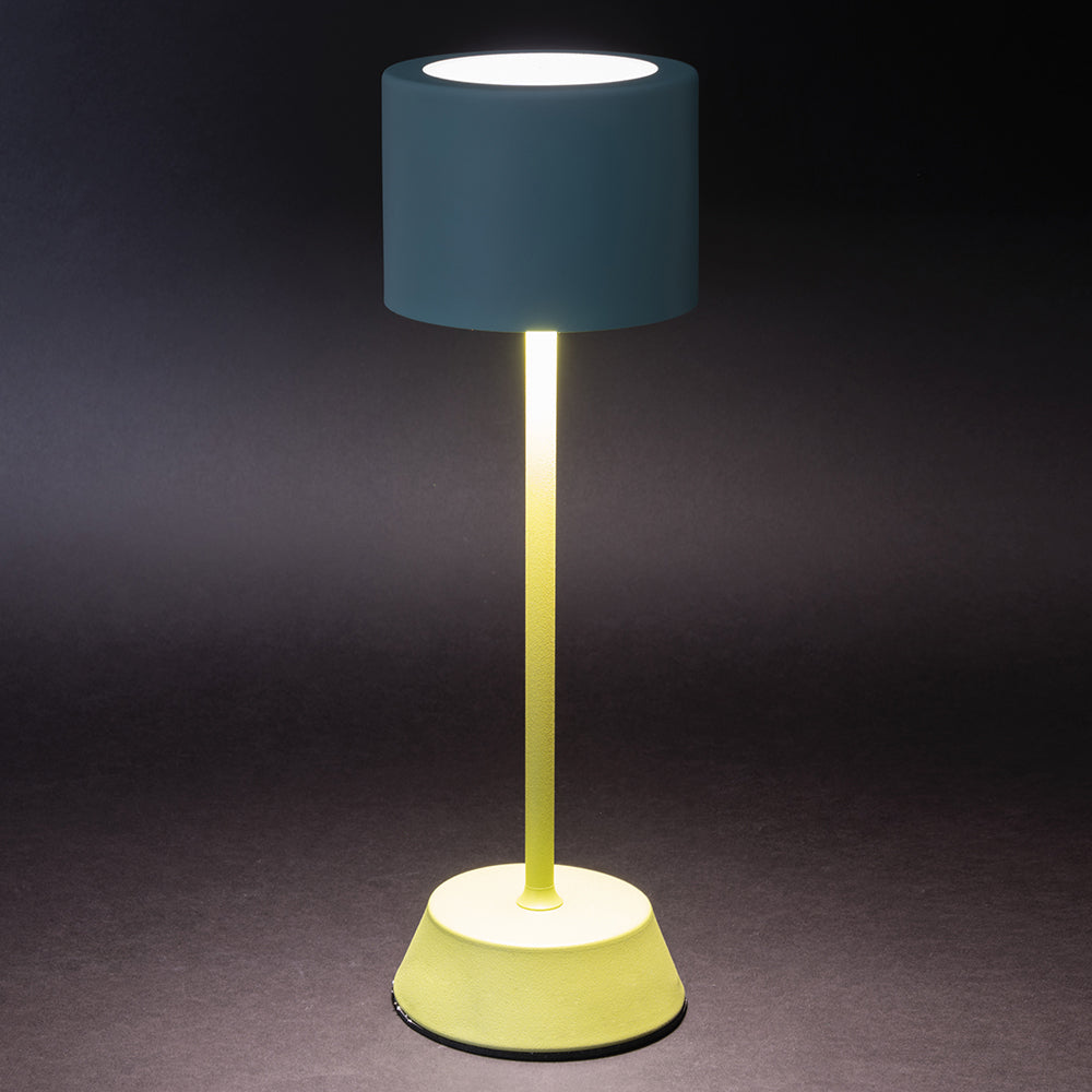 Lampada da tavolo con sensore touch ricaricabile tre intensità di luminosità celeste e verde moderna ed elegante