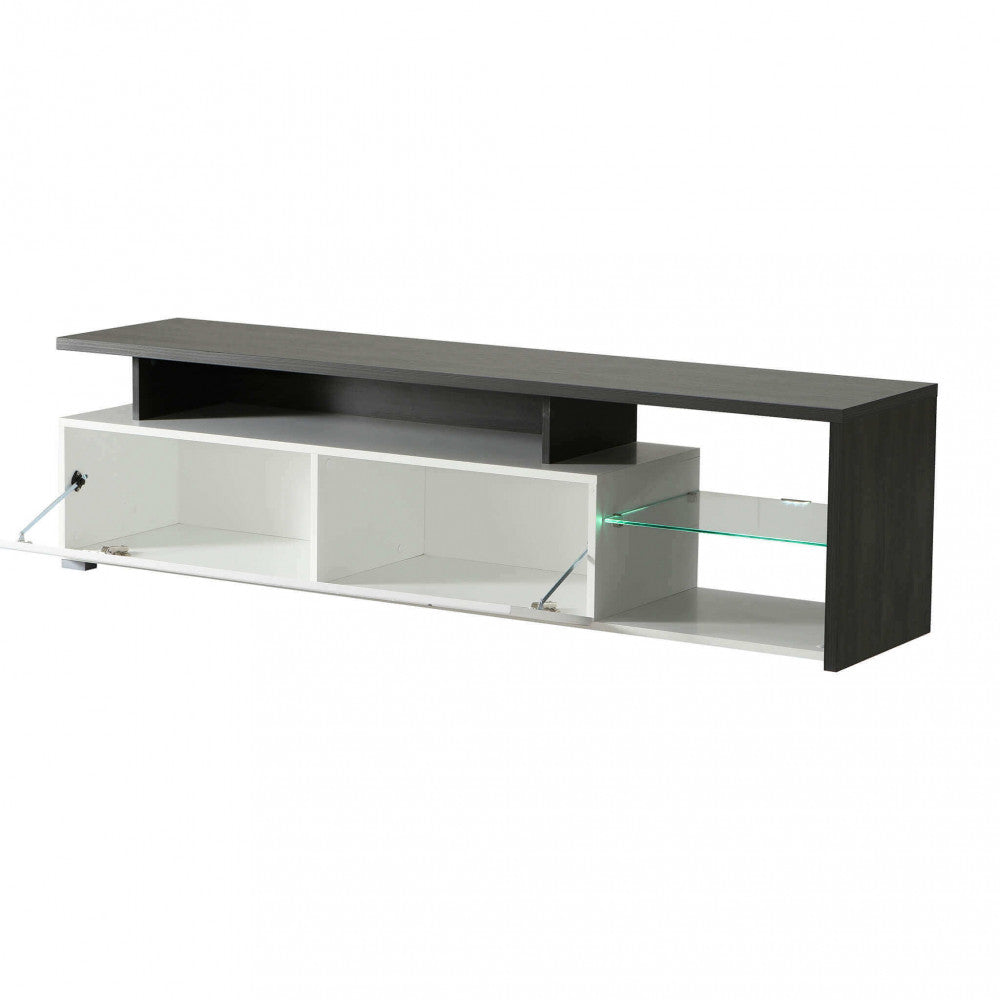 Mobile porta TV elegante da salotto soggiorno in legno con sportello bianco a ribalta e mensola in vetro Living TV