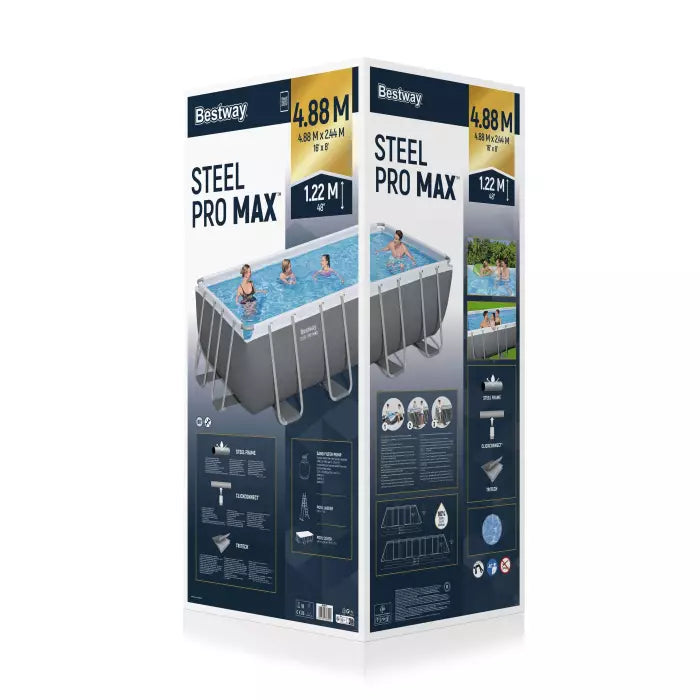 Piscina Power Steel Rettangolare Cm 488X244XH122 Grigio Scuro Bestway 56671