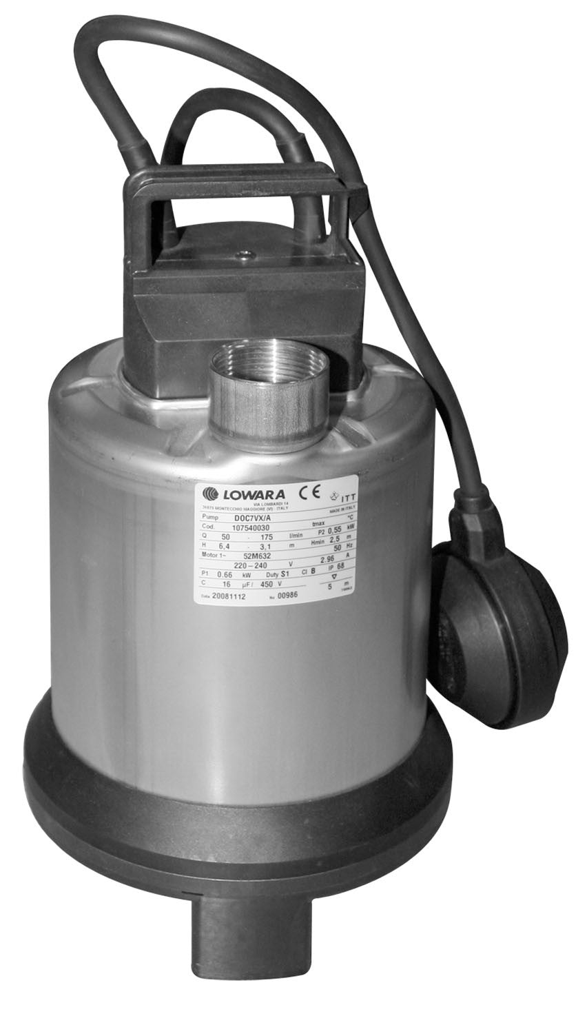 Elettropompa pompa per acque sporche 0,75 hp sommergibile portatile e automatica in acciaio inox LOWARA DOC7VX