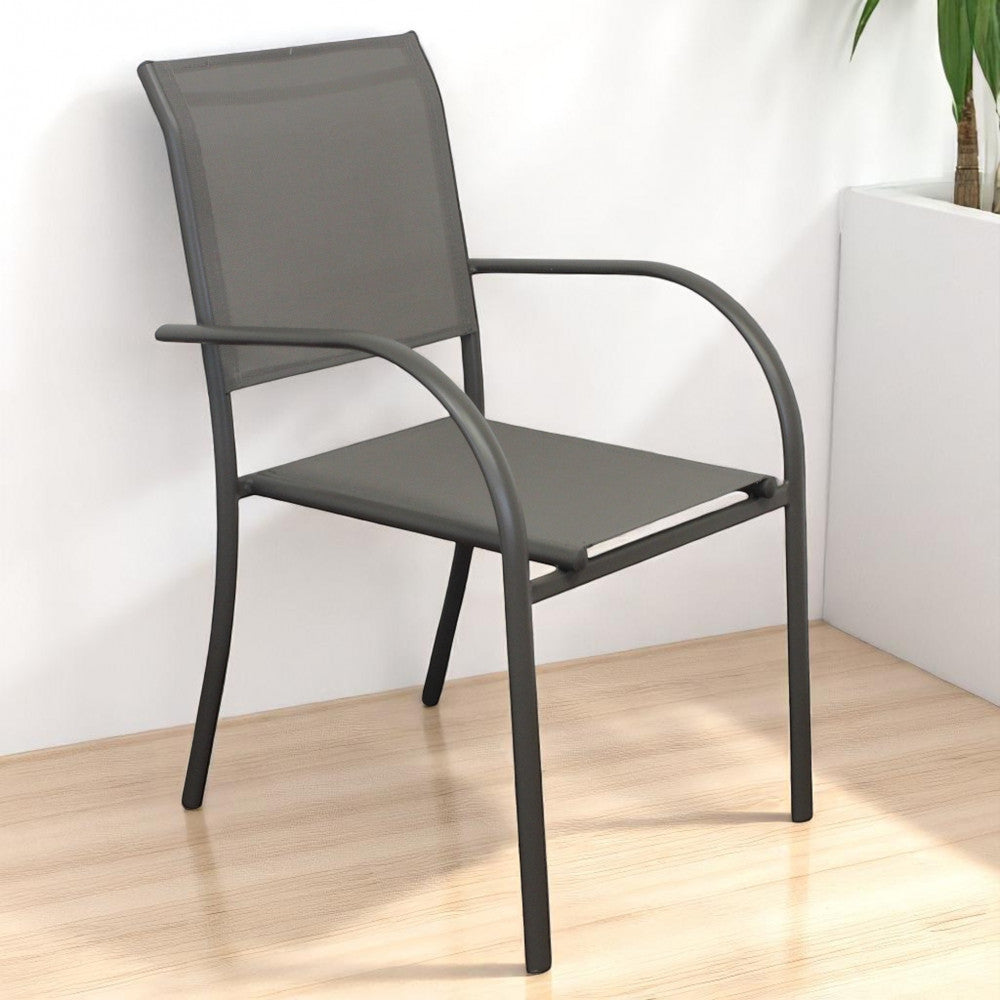 Sedia poltrona impilabile da esterno con struttura in alluminio e textilene Stamin