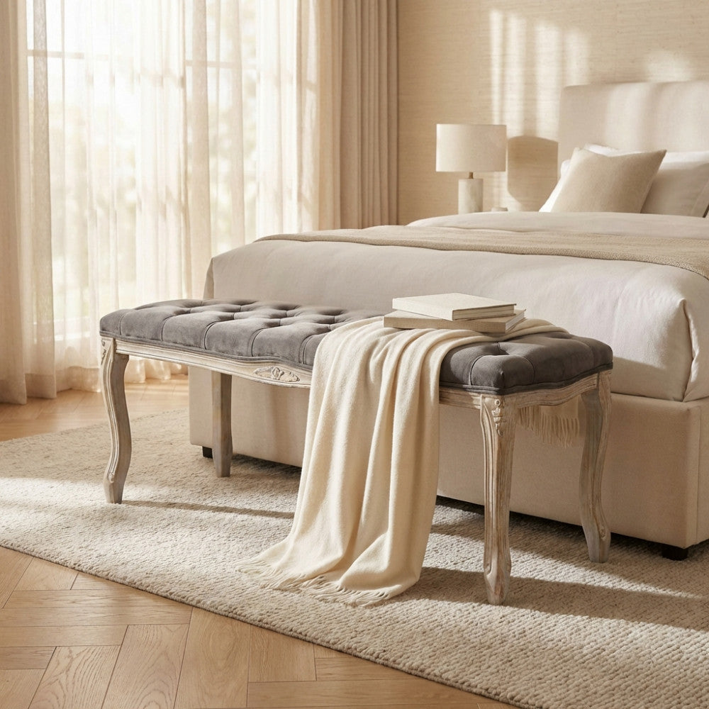 Panca da interno in legno e velluto con design moderno 110x36xH47 cm