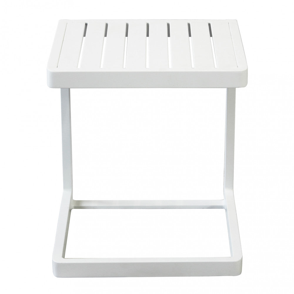 Tavolino basso 40x40x45 cm in alluminio bianco da giardino esterno per salotti e appoggio per lettini Nolan