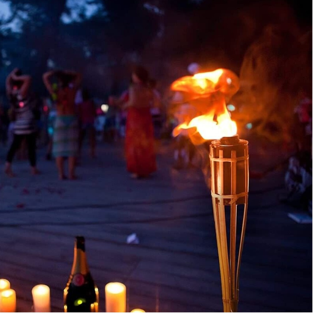 Torcia in bamboo antizanzare da tavolo con base di appoggio per esterno