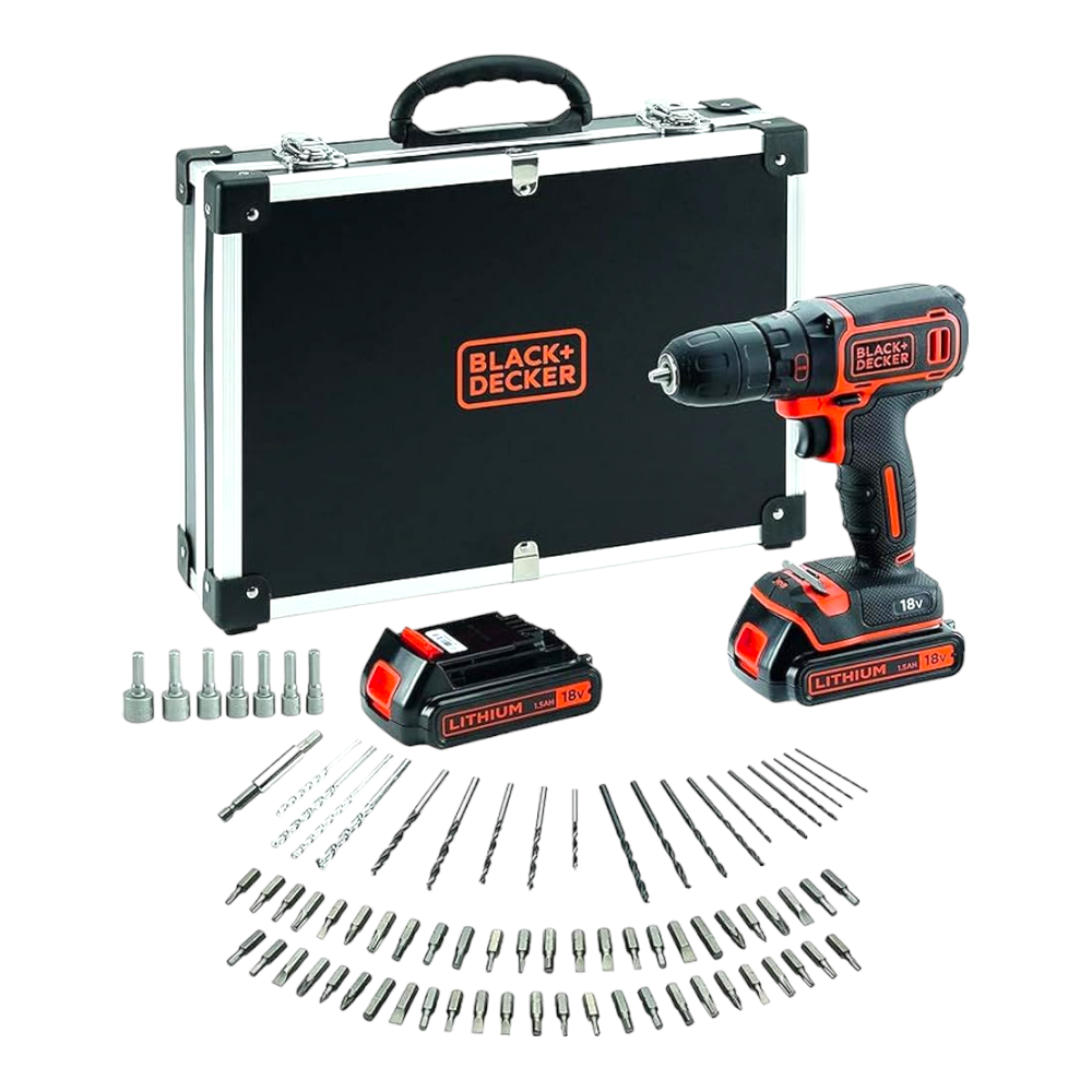 Trapano Avvitatore 10.8V con valigetta Premium 2 batterie 100 accessori BLACK+DECKER BDCDD12BAFC-QW