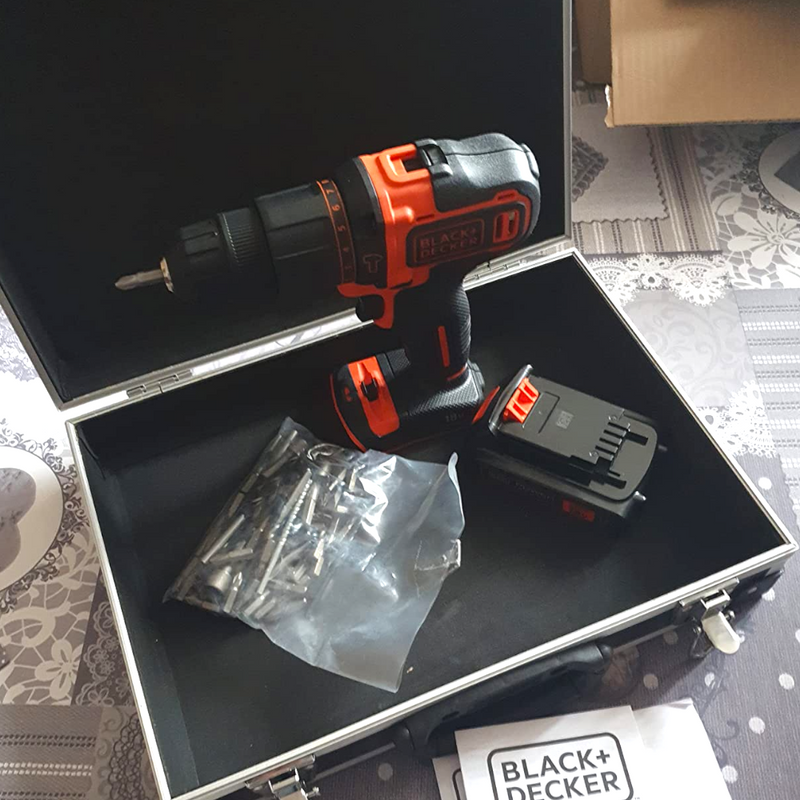 Cordless Drill with Premium case containing 2 batteries + 80 BLACK accessories + DECKER BDCHD18BAFC