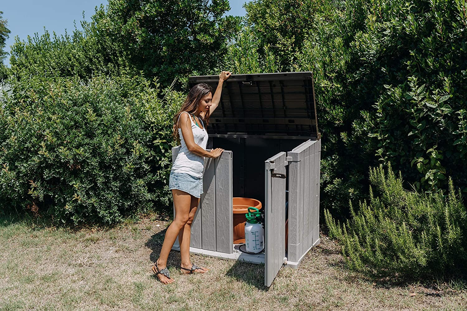 Baule container apribile in resina multiuso per esterno STORA WAY