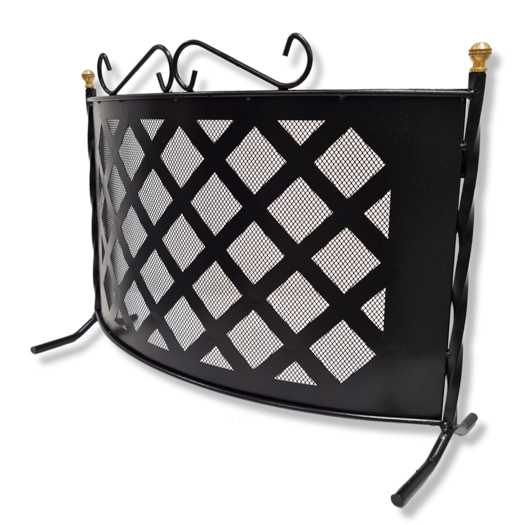 Parascintille fisso curvo in ferro battuto verniciato di grandi dimensioni protezione camino 70x55 cm resistenti e eleganti