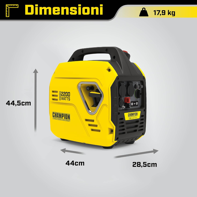 Generatore inverter gruppo elettrogeno a scoppio 2200W portatile compatto a valigetta per campeggio o mercatini autonomia 10h CHAMPION