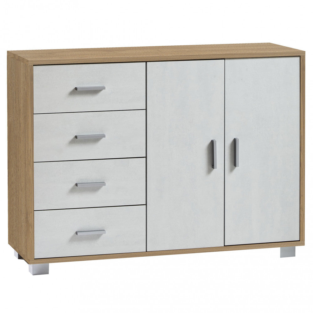Mobile credenza da soggiorno con 2 ante e 4 cassetti in legno nobilitato