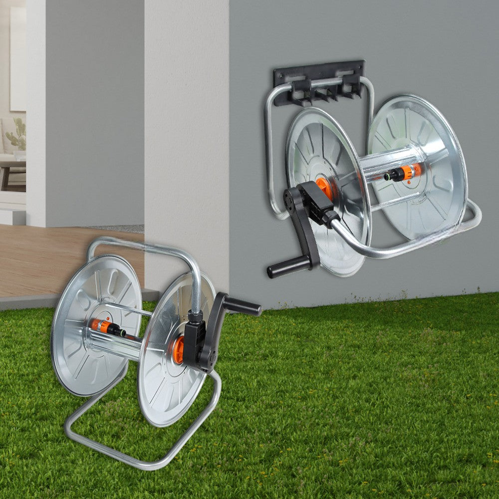Avvolgitubo portatile murale da giardino per tubi di 50 mt da 1/2"