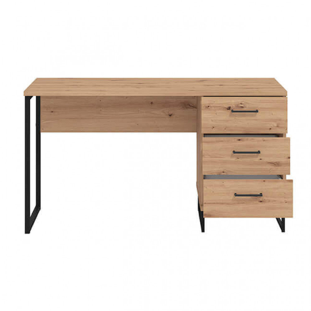 Scrivania porta PC 140x60 cm in legno e metallo con 3 cassetti Iron Desk