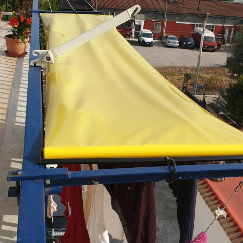 Telo copribucato plastificato impermeabile giallo rullo 5 metri con ganci da balcone esterno Ridap