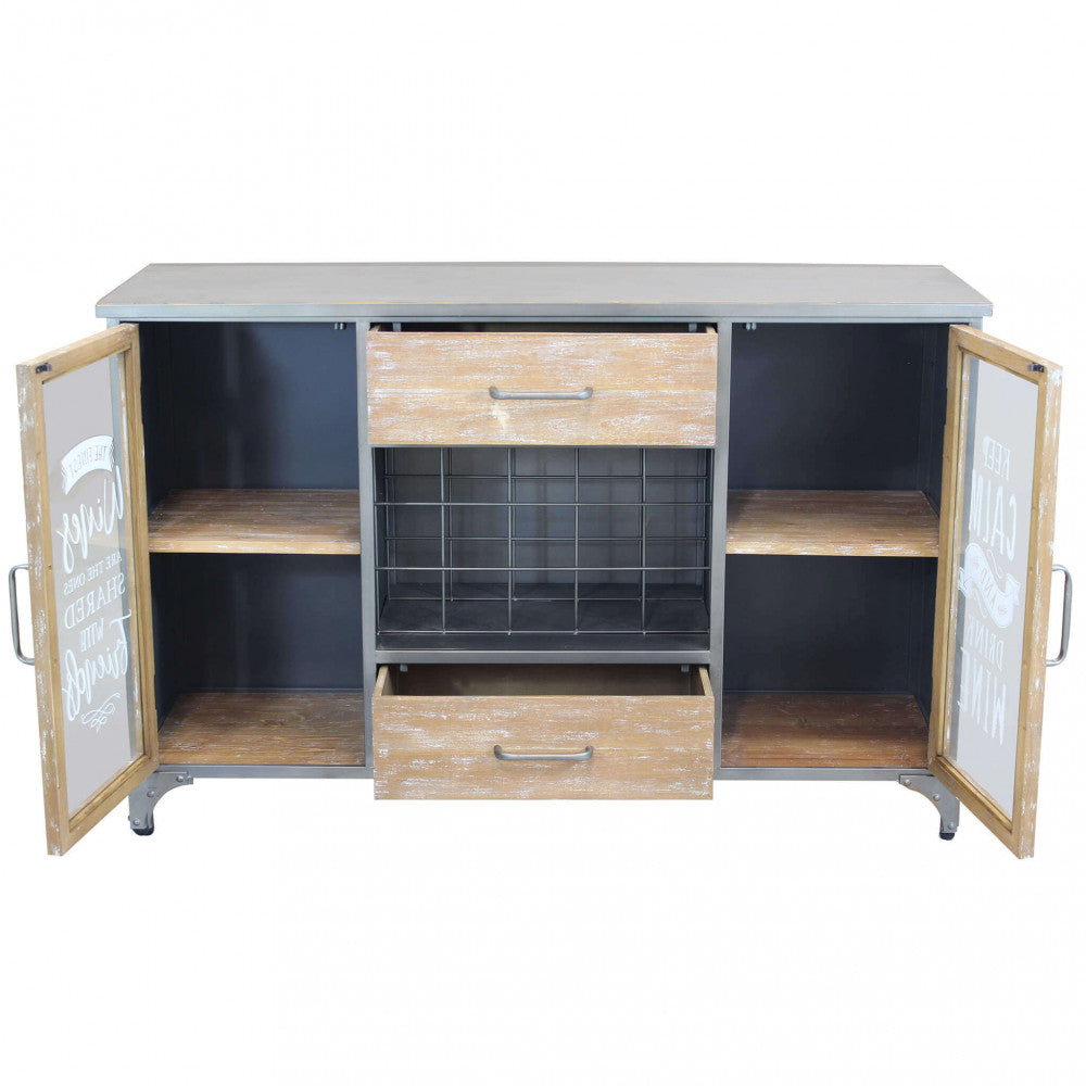 Mobile in legno e acciaio multiuso con ripiani e cassetti 124x39,5xH80 cm