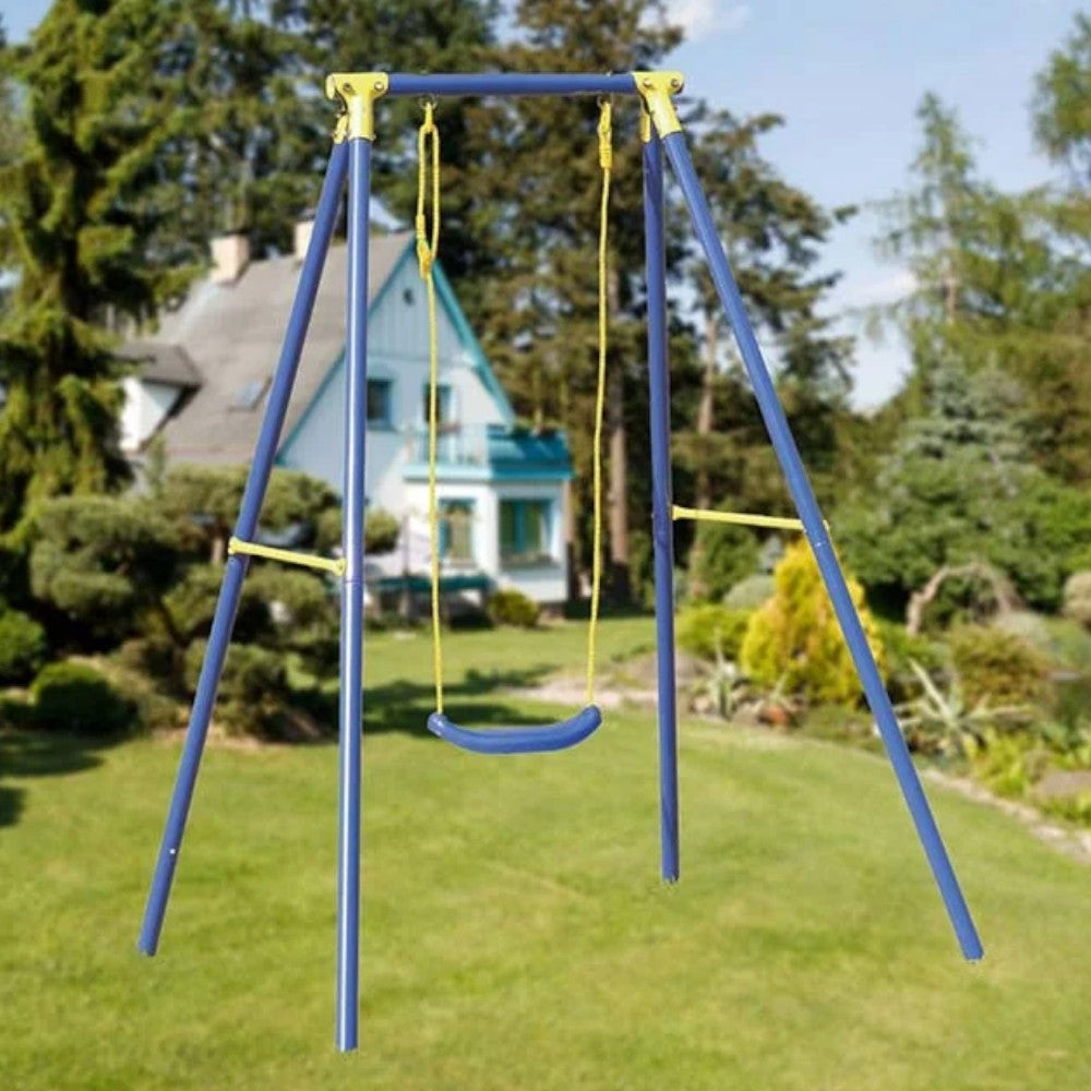 Altalena da giardino per bambini in acciaio 1 posto con corde regolabili 145x142xH182 cm