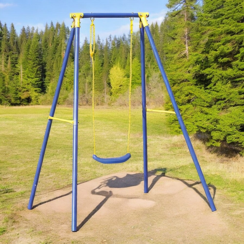 Altalena da giardino per bambini in acciaio 1 posto con corde regolabili 145x142xH182 cm