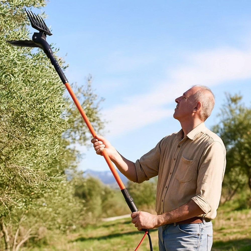 Abbacchiatore scuotitore olive elettrico 12V con asta telescopica in alluminio allungabile da 1.9 mt. a 2.80 mt.
