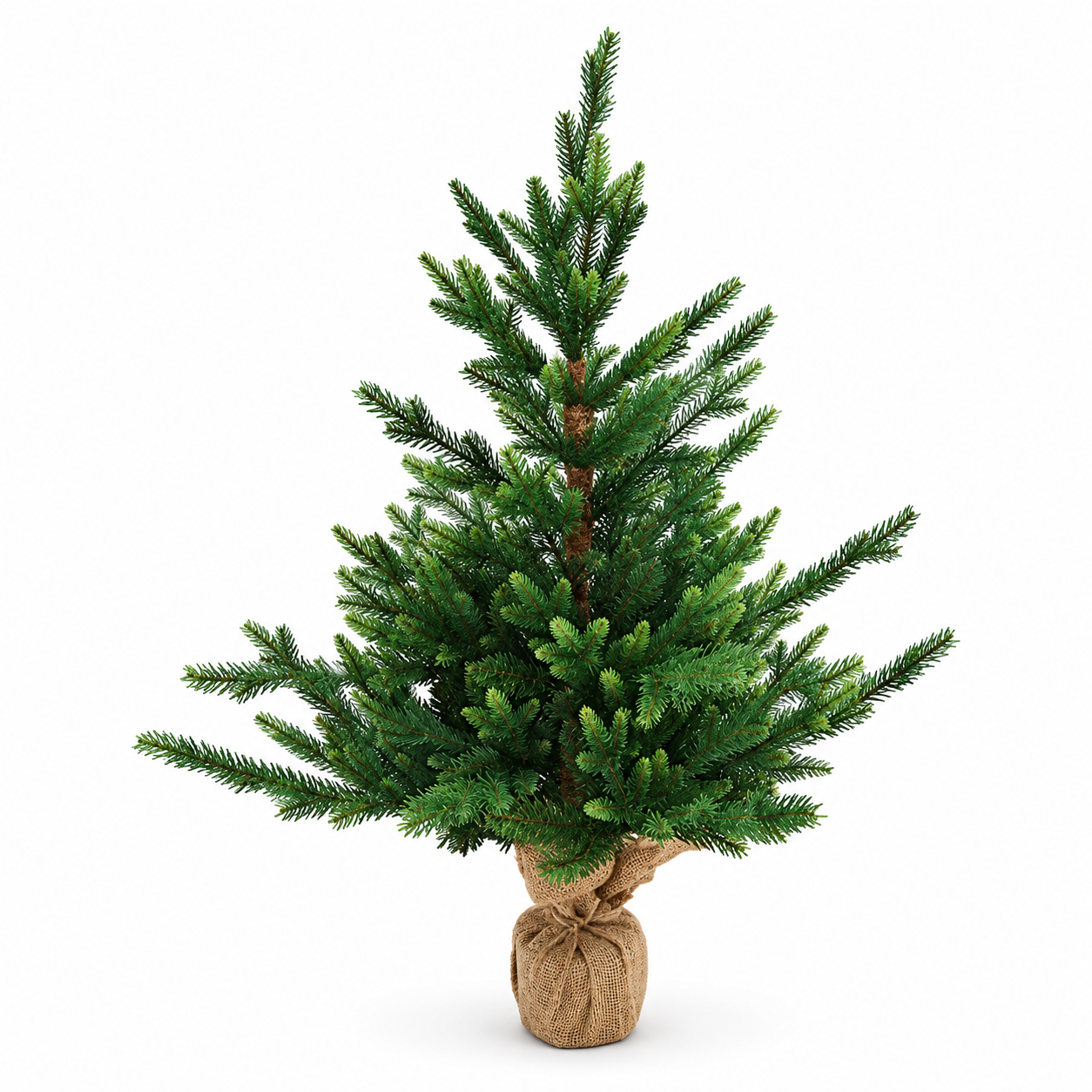 Albero di Natale piccolo mini pino realistico h90 cm con base ricoperta in juta