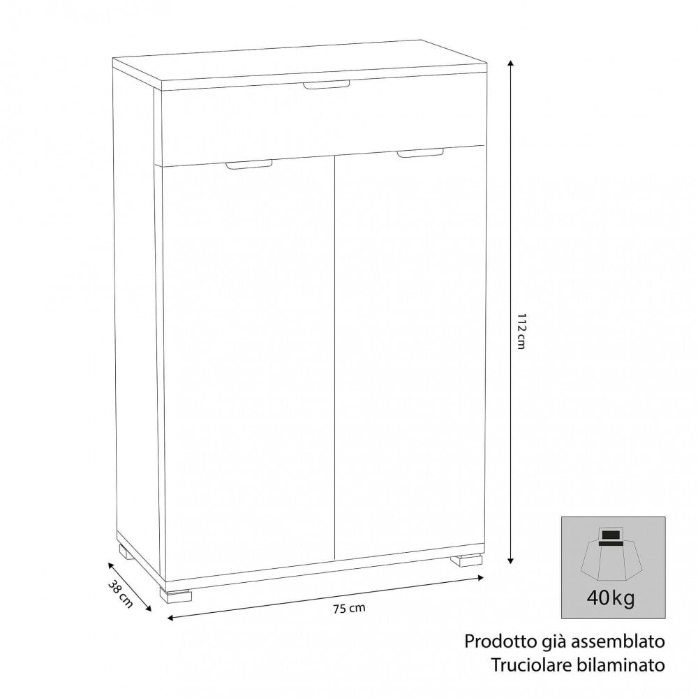 Mobiletto credenza da ingresso con 1 cassetto e 2 ante in legno Maston