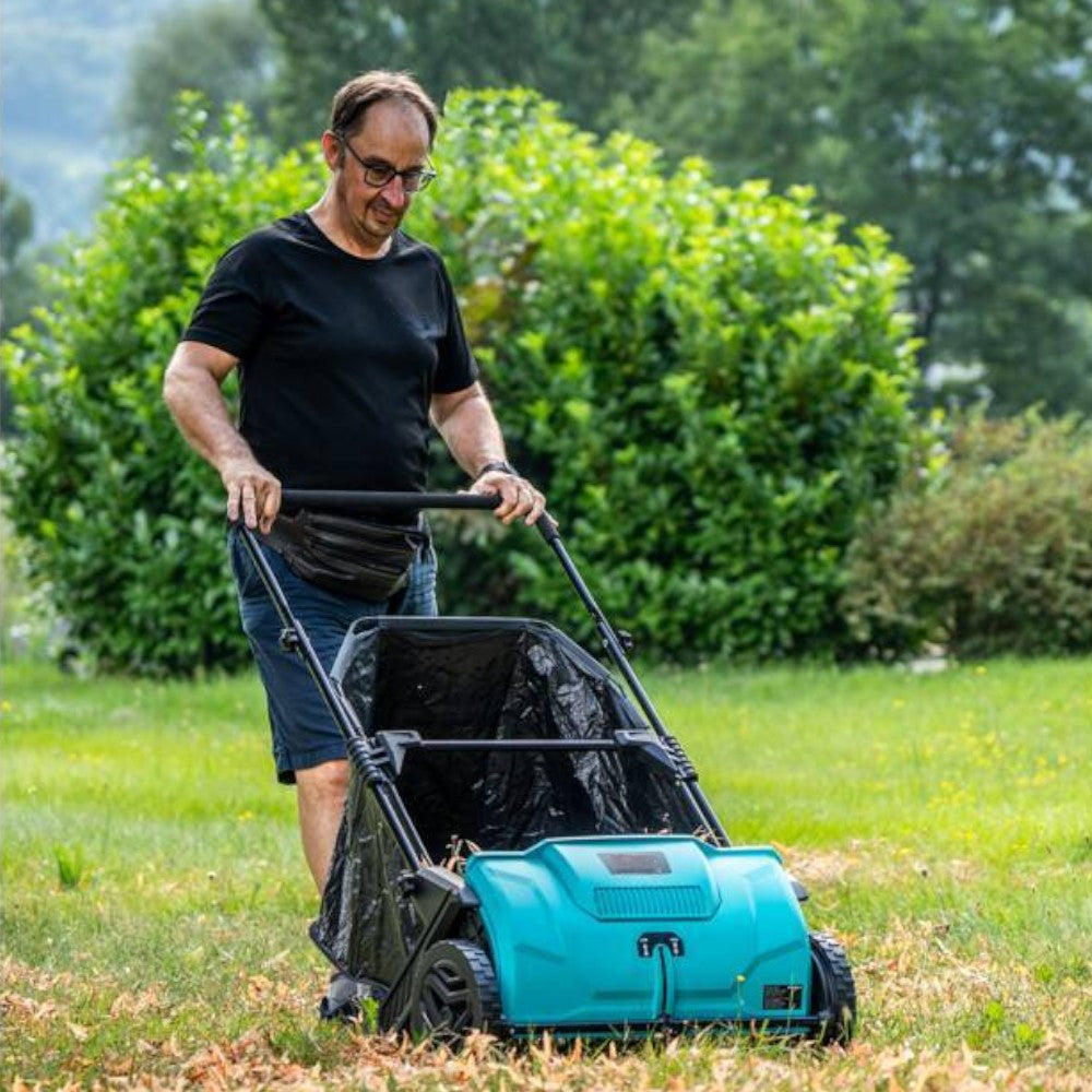 Arieggiatore spazzatrice raccoglitore di foglie a spinta con ruote per giardino con sacco removibile 100 lt