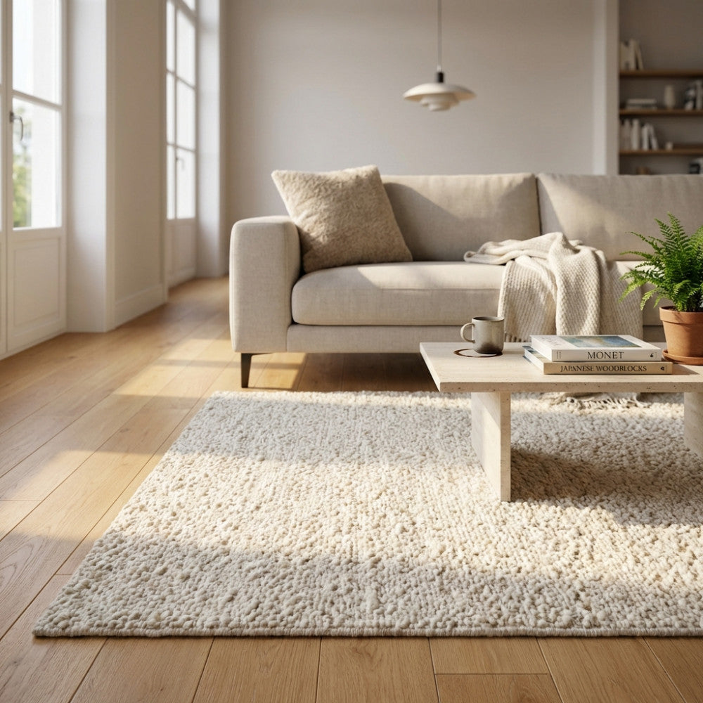 Tappeto in Juta da interno 160x230 cm color avorio semplice moderno