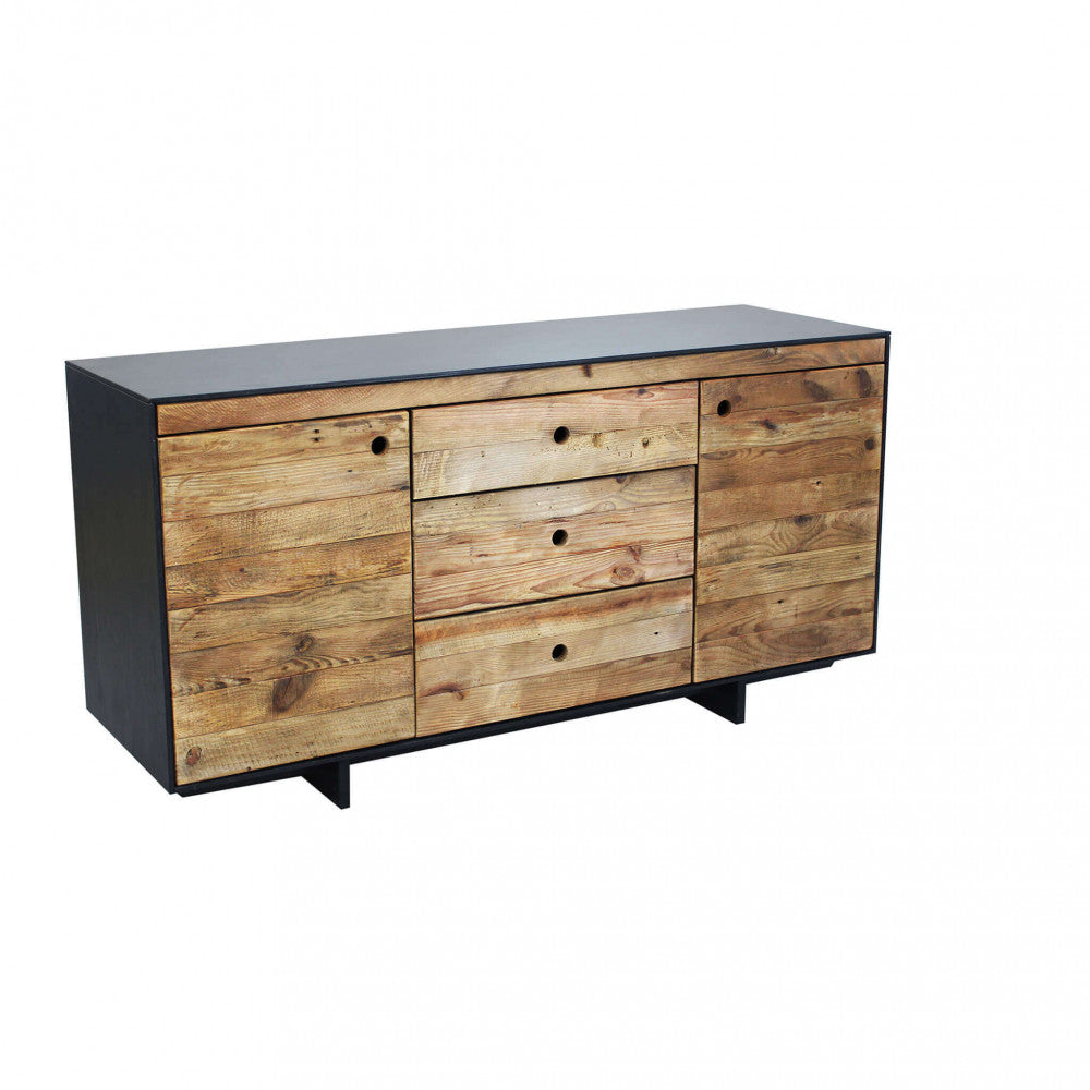 Mobile in legno di pino riciclato naturale con 3 cassetti e 2 ante 150x48xH76 cm Devin