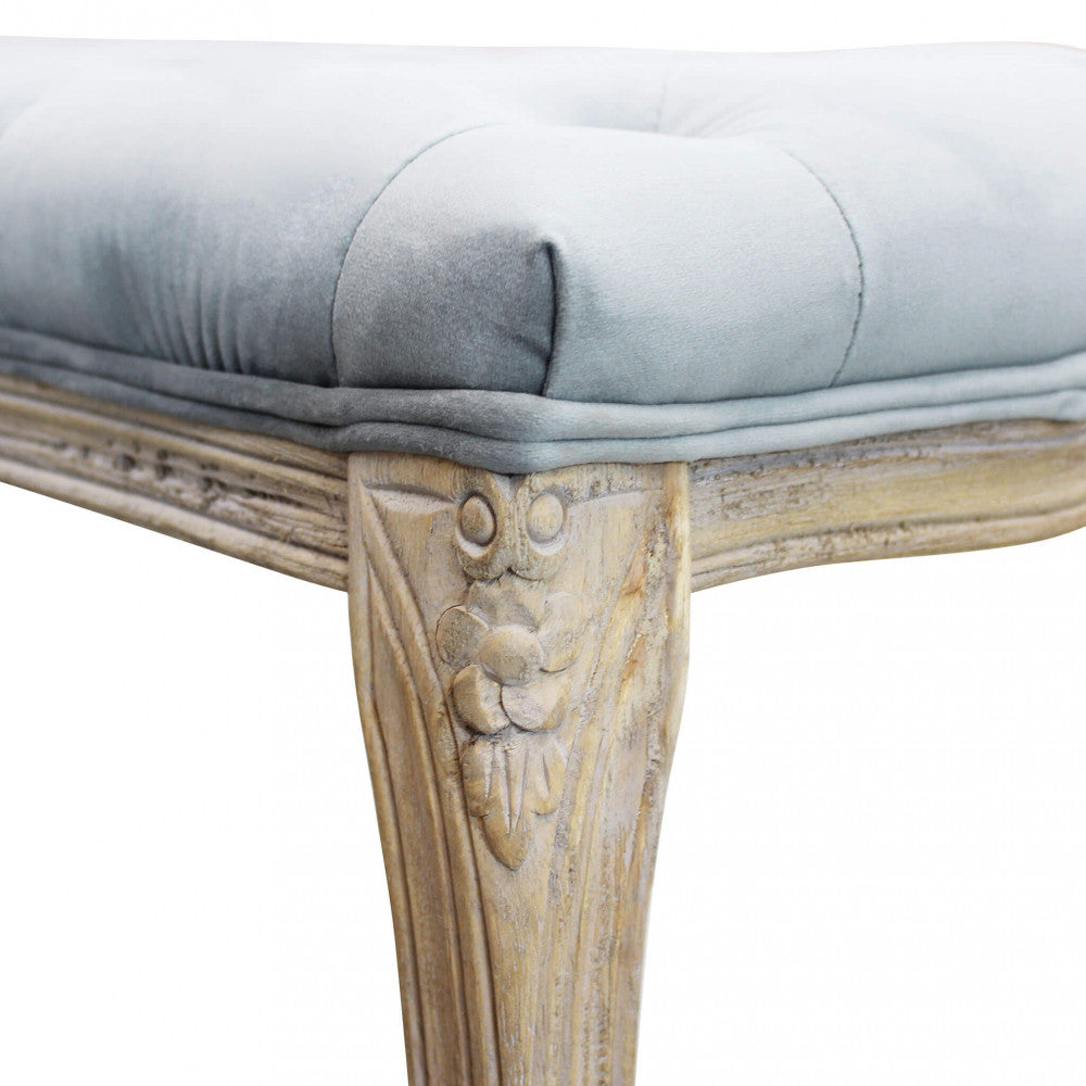 Panca da interno salotto con seduta imbottita e rivestimento in velluto grigio chiaro Old France