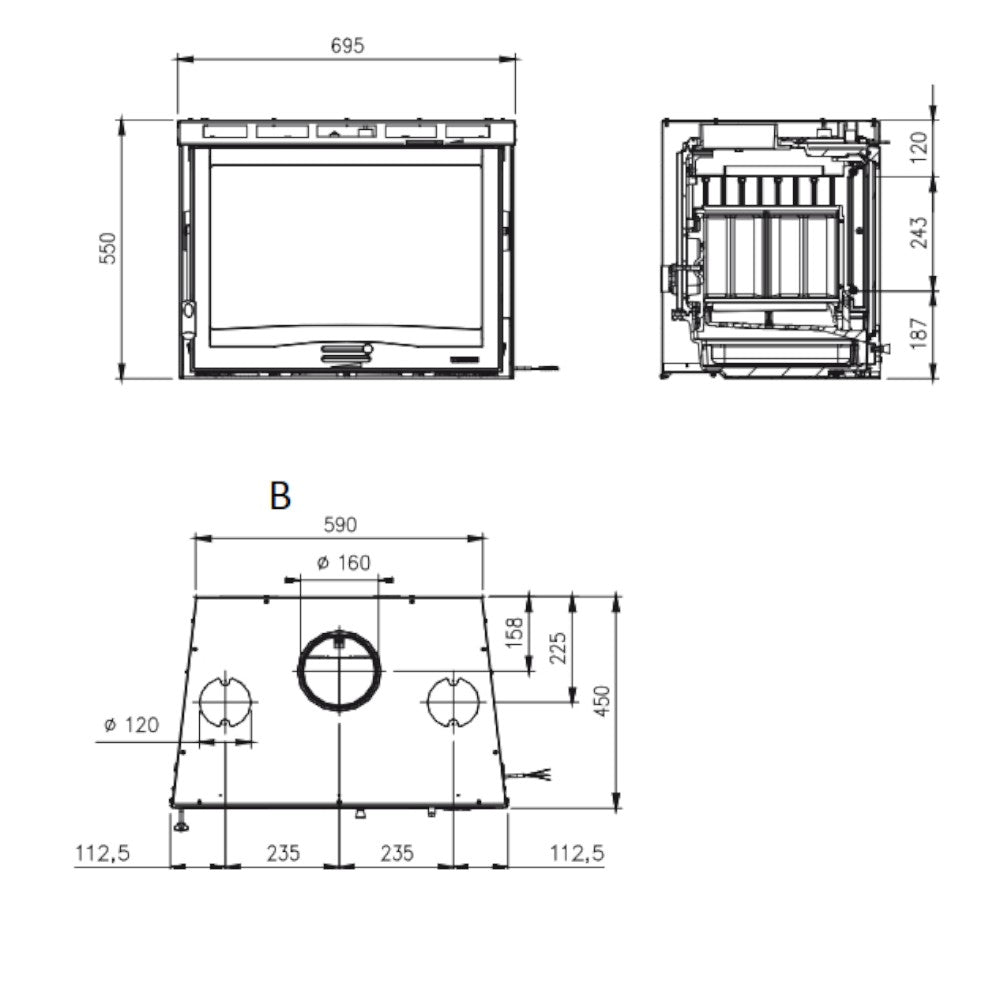 Caminetto camino inserto a legna ventilato 7,8 Kw A+ in ghisa 69,5x45xH55 cm 70 4.0