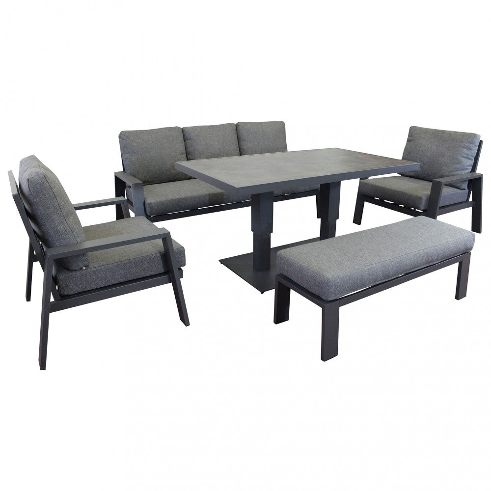 Salotto 7 posti da giardino con struttura in alluminio e tavolino altezza regolabile Paloma