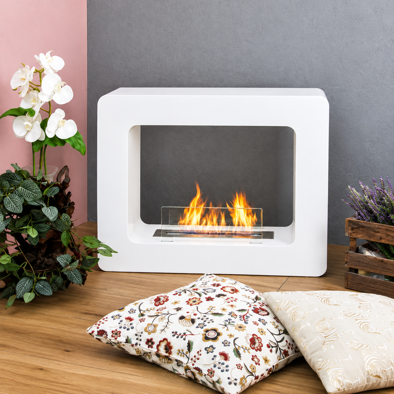 Stufa caminetto a bioetanolo 3 kw in acciaio con fiamma coreografica Sunnie