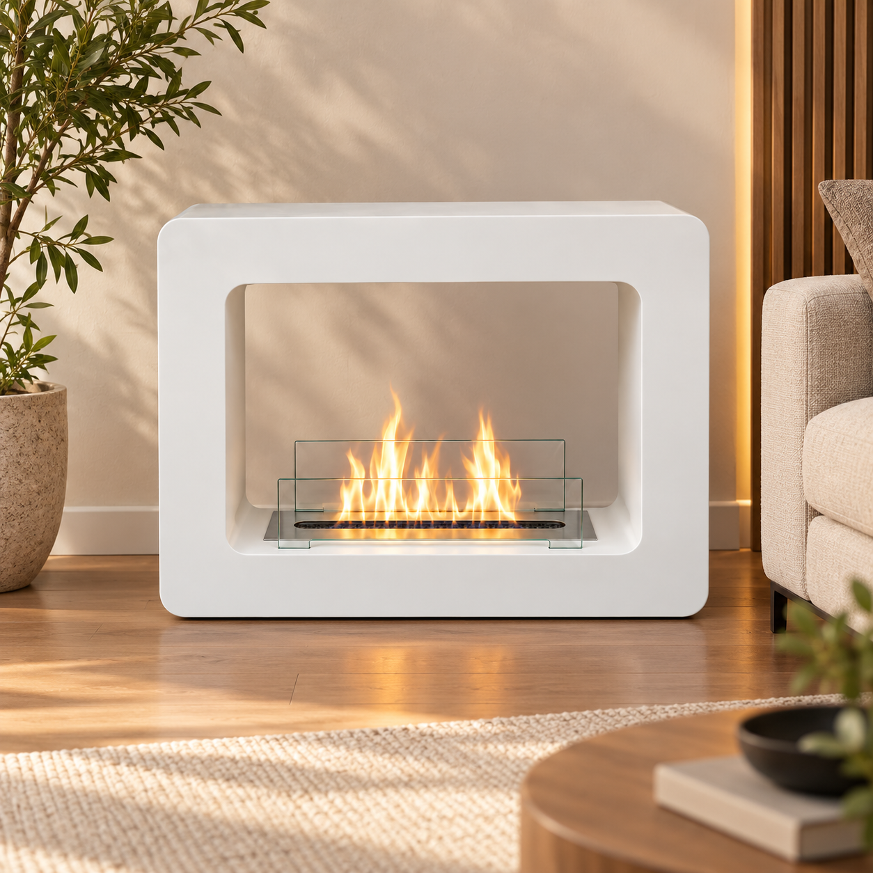 Stufa caminetto a bioetanolo 3 kw in acciaio con fiamma coreografica Sunnie