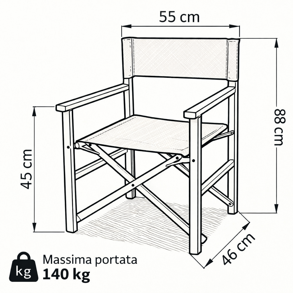Sedia poltrona regista chiudibile da spiaggia in alluminio Text