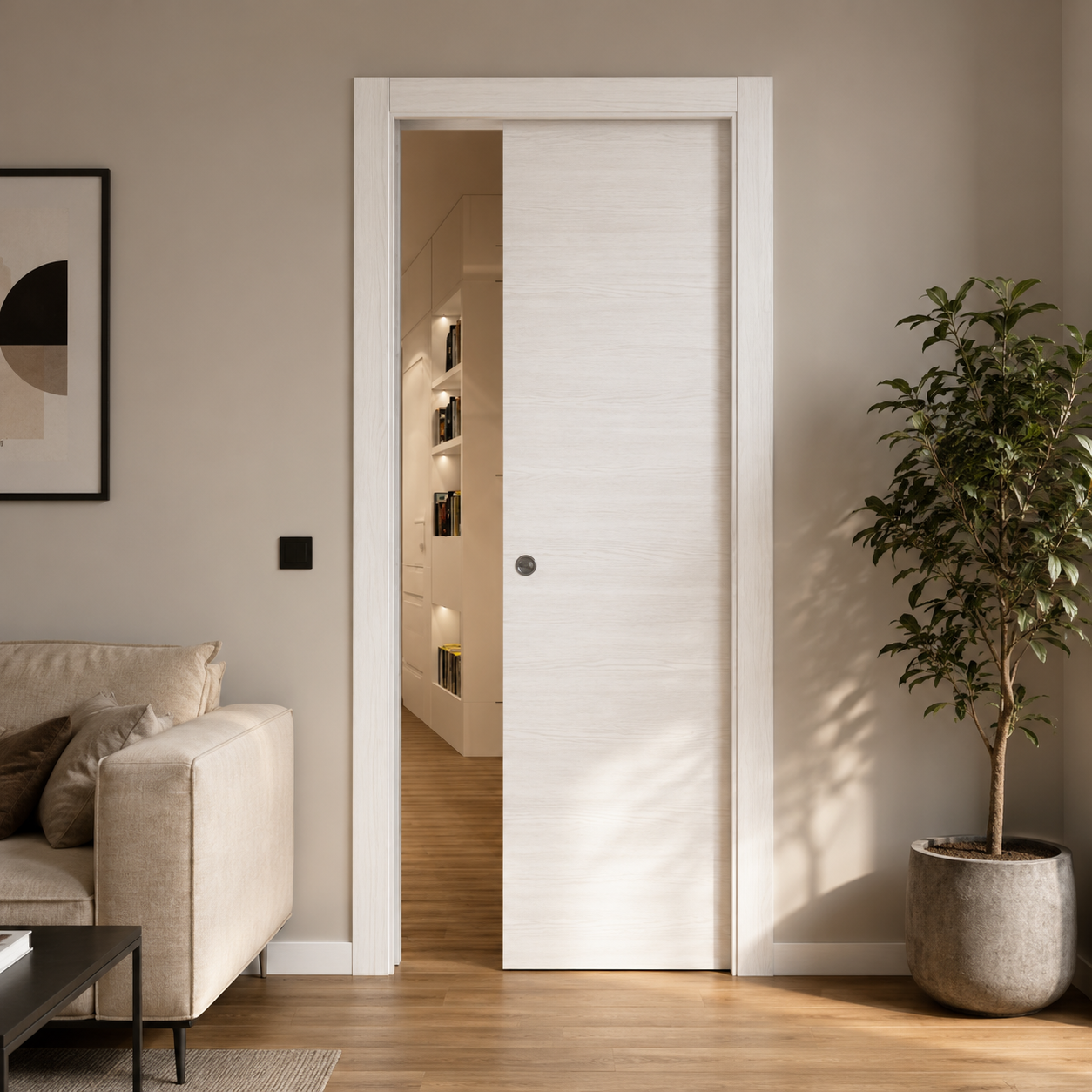 Porta da interno scorrevole reversibile olmo bianco effetto venato H210 cm