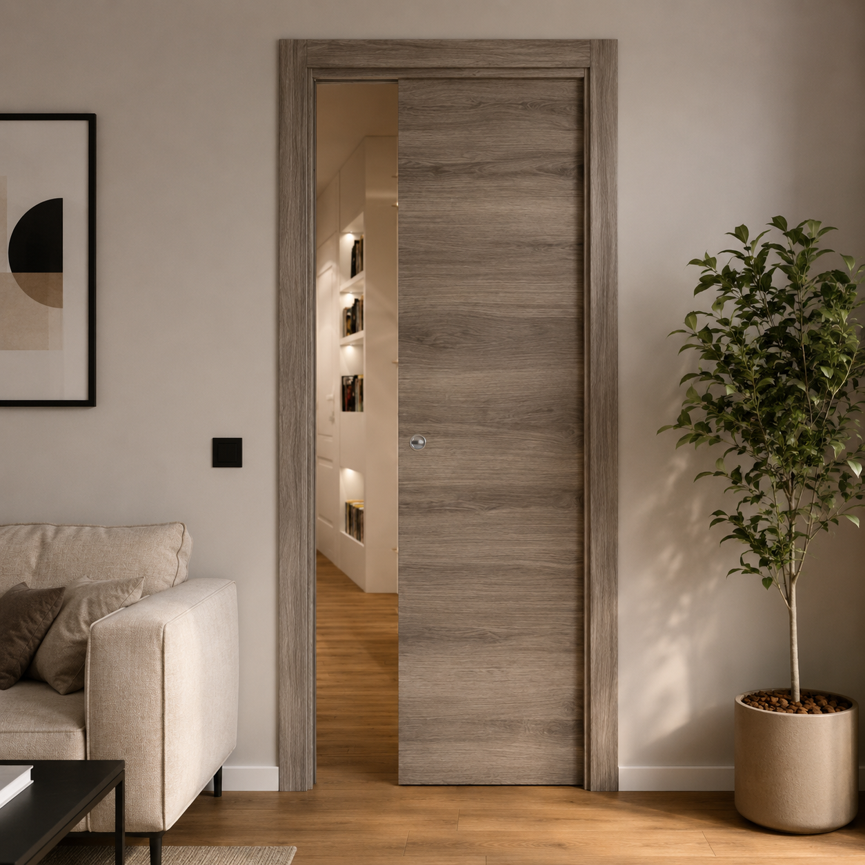 Porta da interno scorrevole reversibile olmo nocciola effetto venato in MDF H210 cm