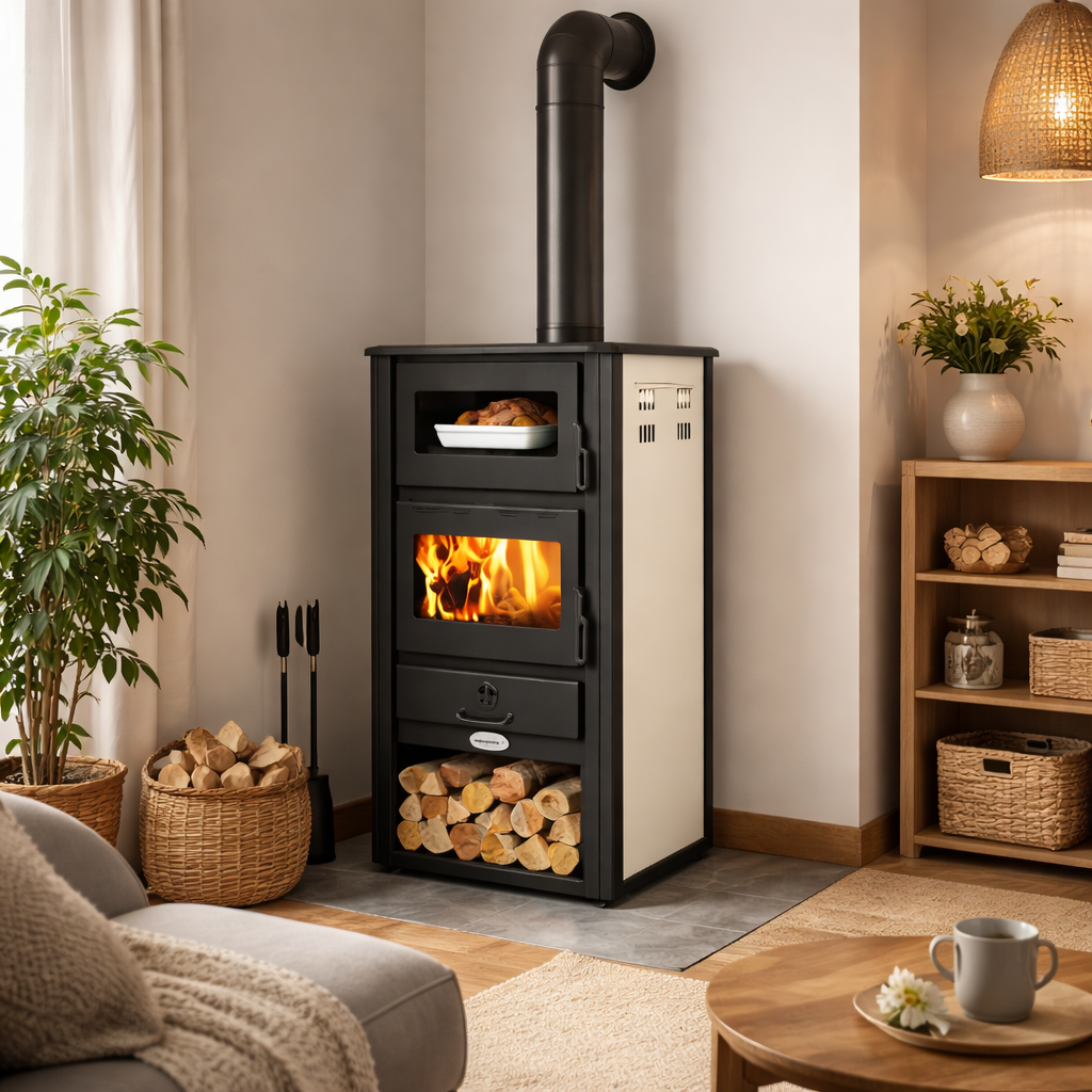 Stufa a legna 21,4 kw con forno e attacco per impianto idrico in acciaio Kaicco Idro
