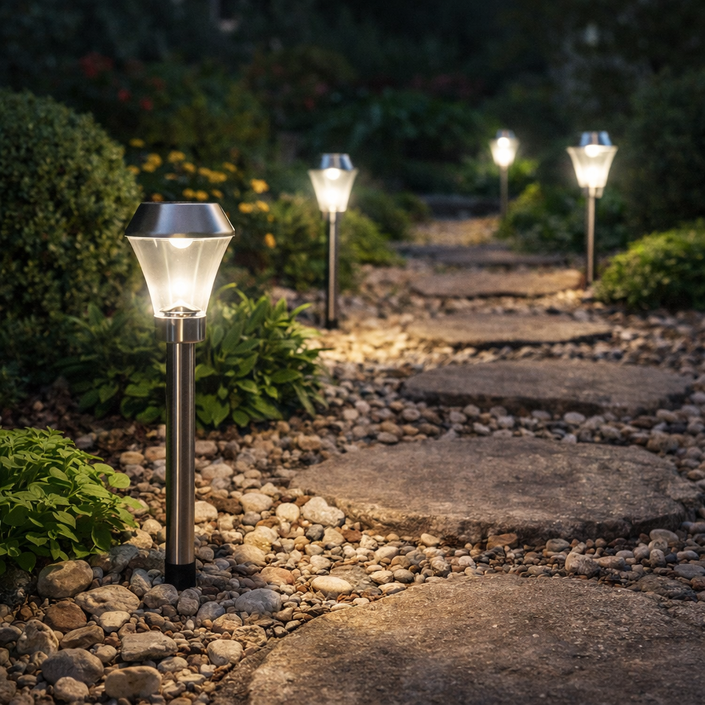 Lampada led luce fredda bianca segnapassi solare da giardino con fotocellula crepuscolare h40 cm Pollicina