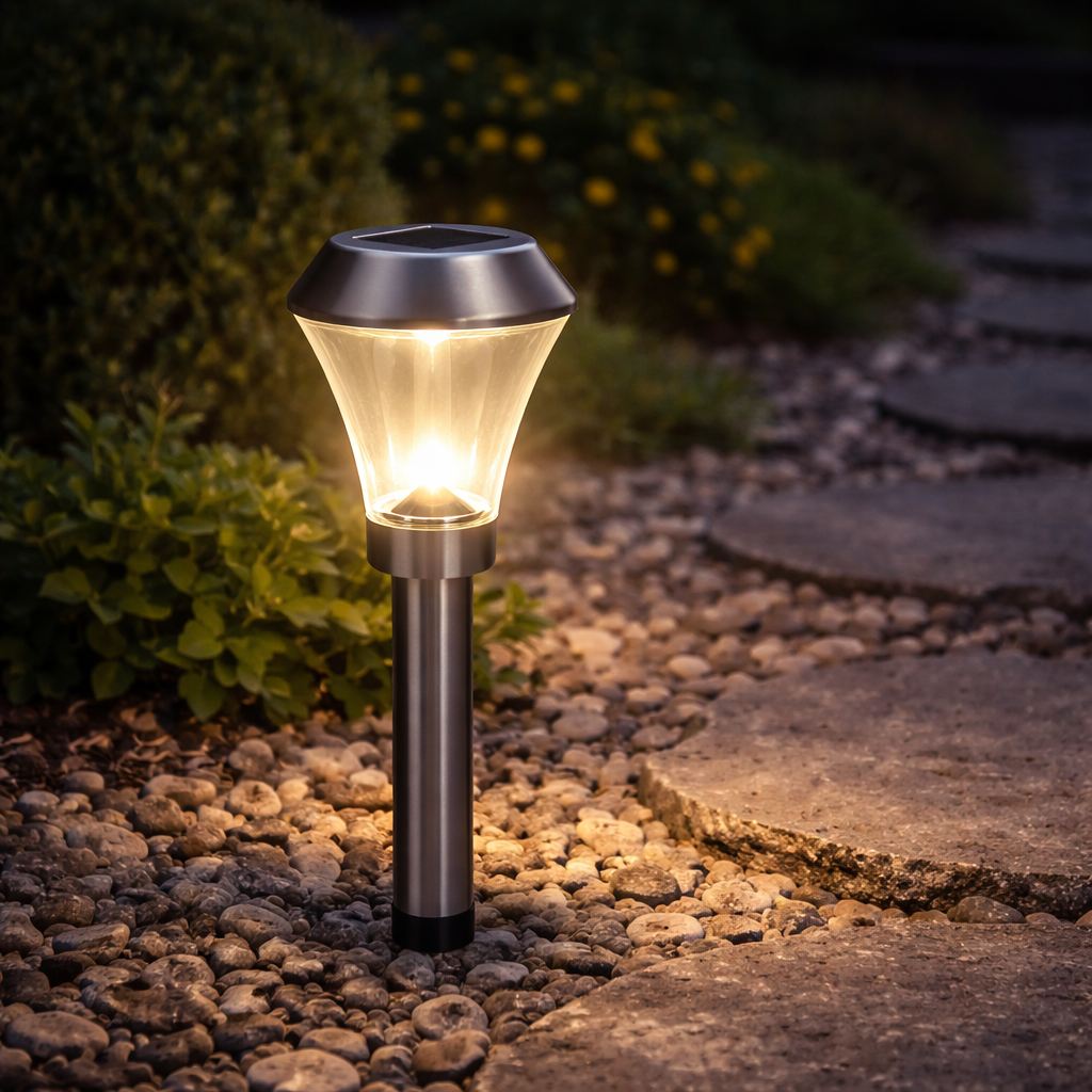 Lampada led luce fredda bianca segnapassi solare da giardino con fotocellula crepuscolare h40 cm Pollicina