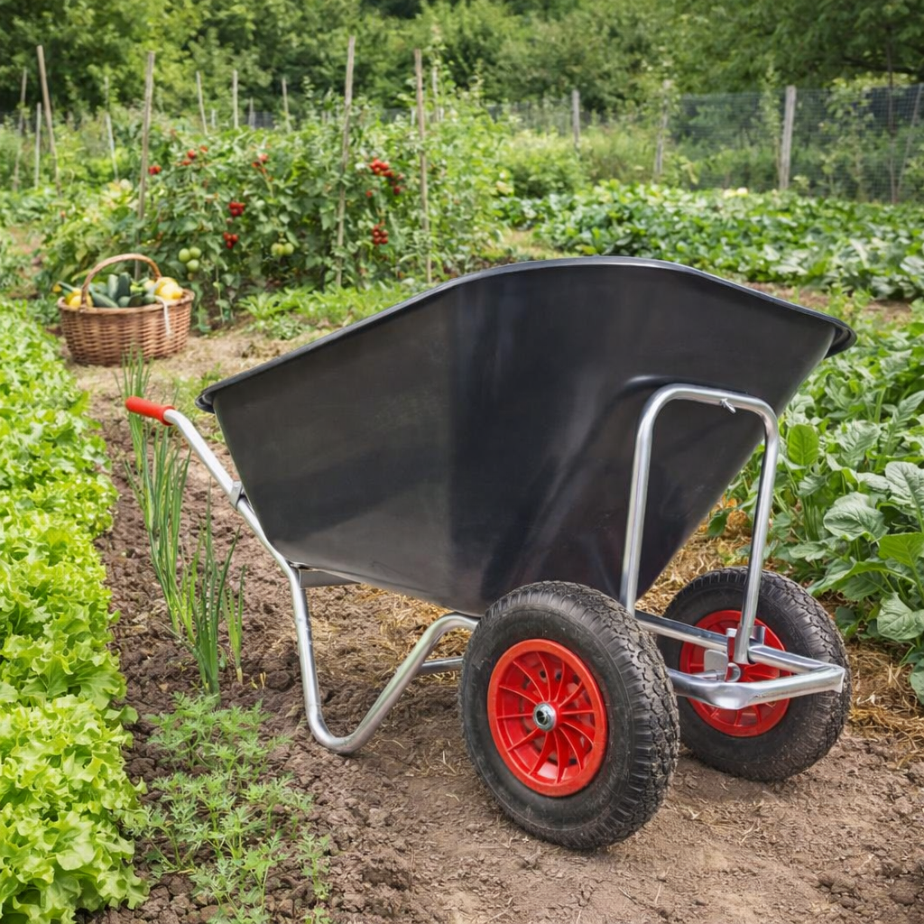 Carriola 240 lt con telaio rinforzato in acciaio e doppie ruote pneumatiche Farmer