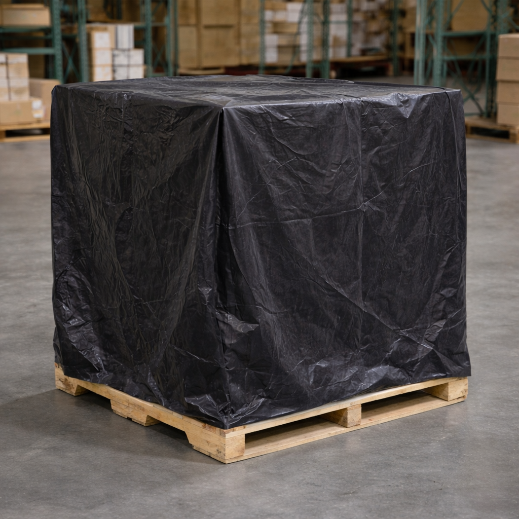 Sacco nero cover cappuccio copri pallet impermeabile e termoretraibile 120x52x220 cm