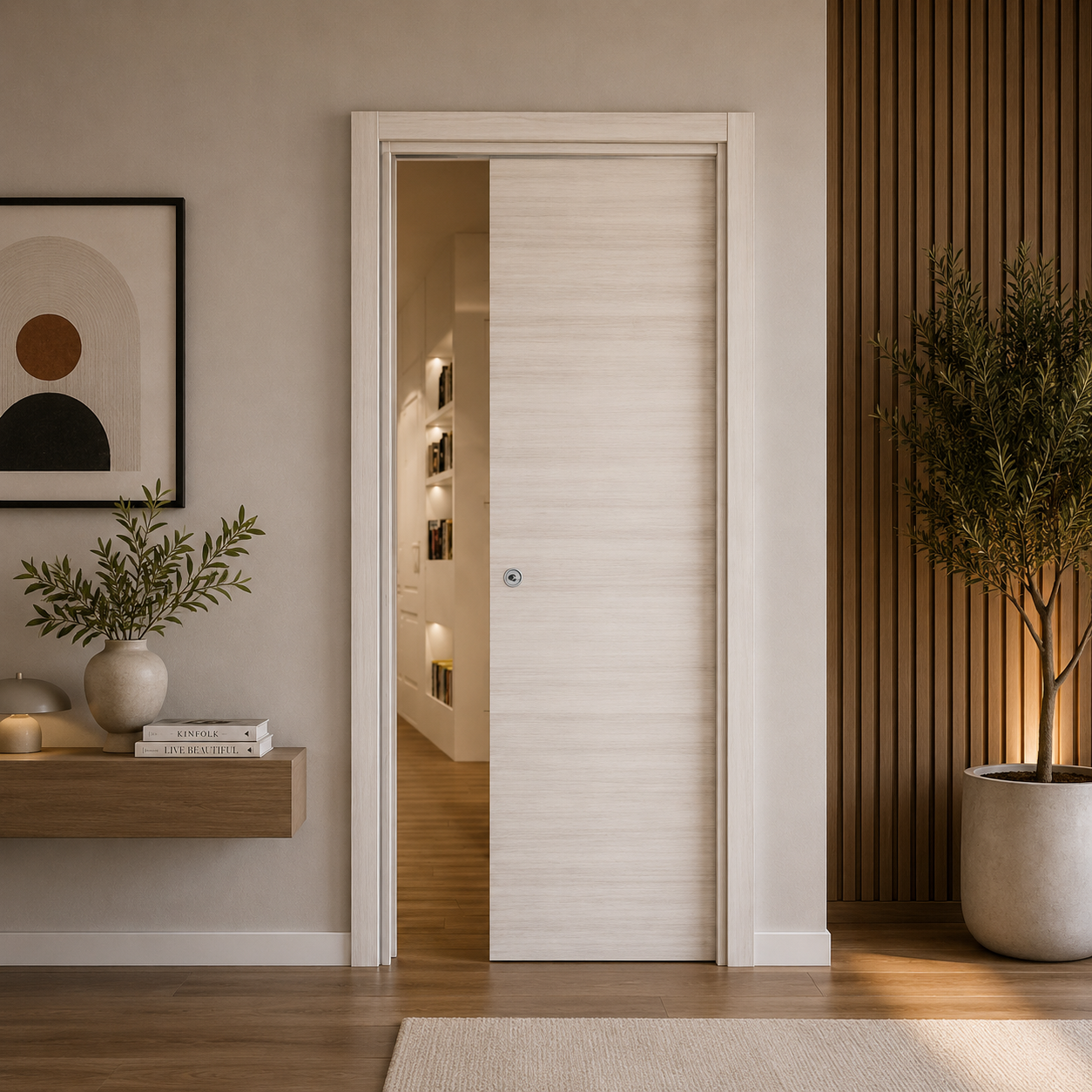 Porta da interno scorrevole reversibile palissandro bianca effetto liscio in MDF H210 cm