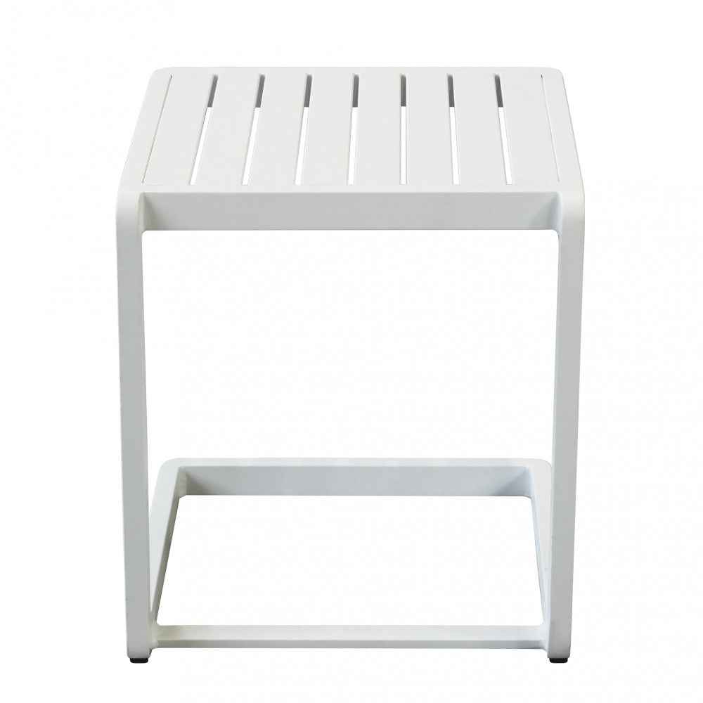 Tavolino basso 40x40x45 cm in alluminio bianco da giardino esterno per salotti e appoggio per lettini Nolan