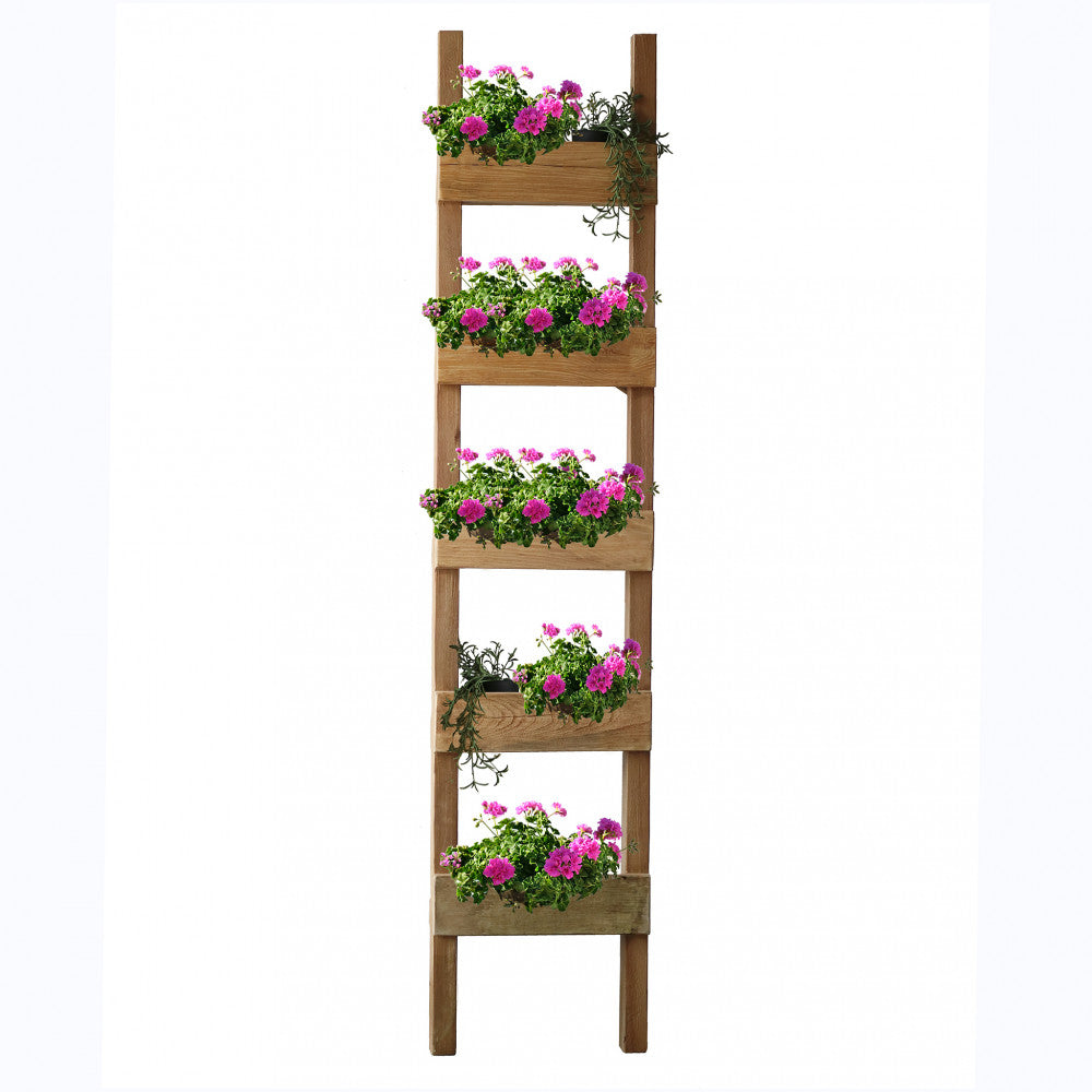 Fioriera verticale scala in legno riciclato 35x10xH170 cm fisso arredo giardino