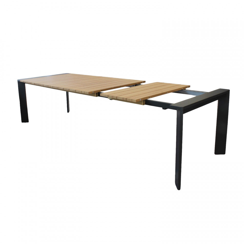 Tavolo rettangolare allungabile in alluminio con piano effetto legno 200/250x100xH75 cm